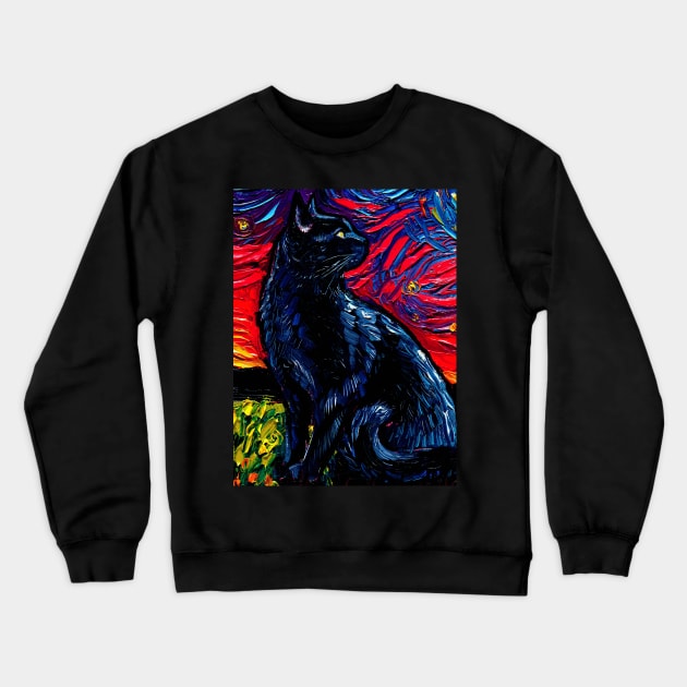 Black Cat Night 2 VERSION 2 Crewneck Sweatshirt by sagittariusgallery